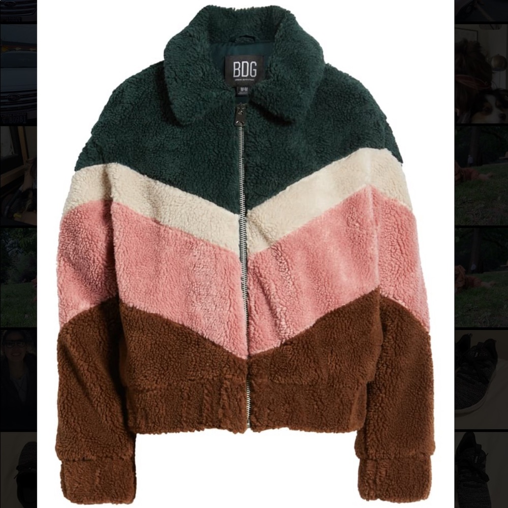 Rare BDG Urban Outfitters Teddy Chevron Jacket UO